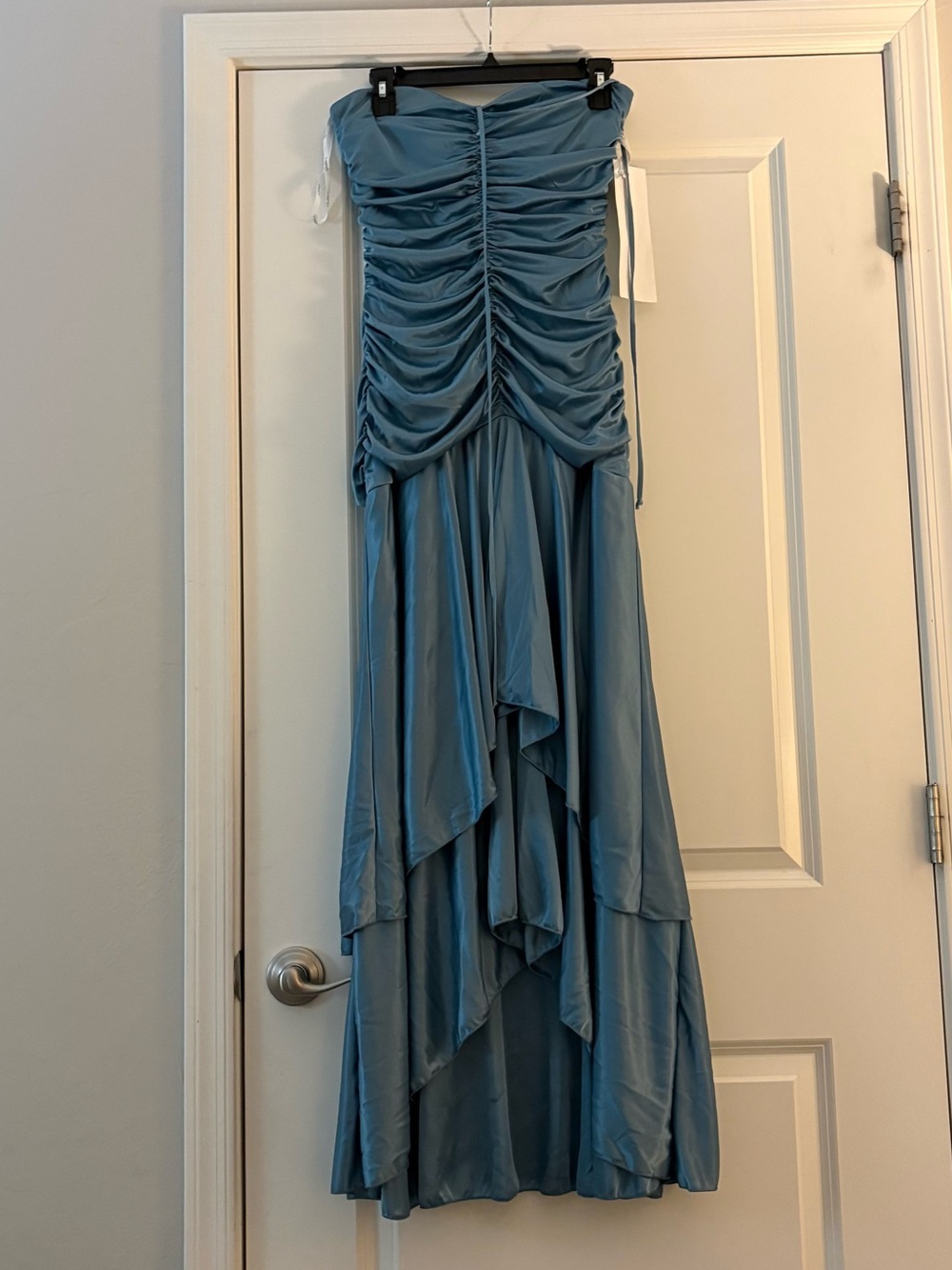 NWT Strapless Ruched Blue Cascade Evening Dress
